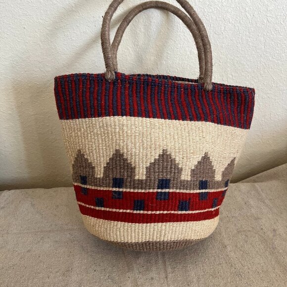 woven basket Handbags - Natural Fiber Woven Lined Doubled Handle Flee Market/Shopping Basket/Tote